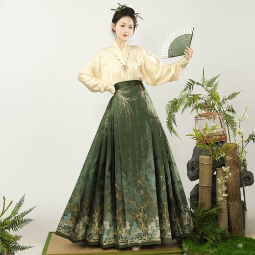 凌兮洛原創【竹影】漢服女明制繡花交領飛機袖國風馬面裙套裝日常