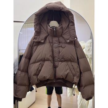 棉衣棉服女短款2024年冬季新款連帽寬松皮扣設計感加厚保暖麵包服