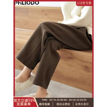 PHILIODO品牌秋冬新款時尚休閑保暖加厚燈芯絨闊腿褲女高腰九分褲