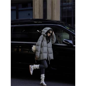 超輕超柔90白鴨絨高充絨230g保暖外套女立體連帽中長款加厚羽絨服