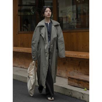 Texture-Si24年新款簡約寬松插肩斜門襟90白鴨絨羽巴恩風大衣絨服
