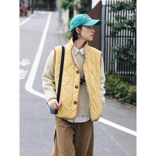 秋冬直降/“蛋黃派”秋冬日系輕便設計感立領黃色棉服馬甲5545