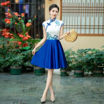 禮儀旗袍頒獎小姐迎賓服酒店前臺接待服裝學生青花瓷大合唱演出服