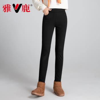 雅鹿秋冬羽絨褲女外穿加厚高腰加絨彈力修身顯瘦小腳大碼保暖棉褲
