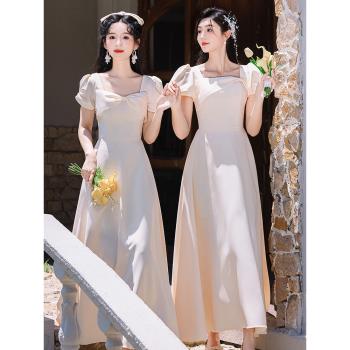 香檳色伴娘服2025新款長款仙氣質姐妹團禮服裙女平時可穿晚禮服女