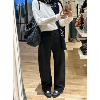 EKOOL衣庫 高腰黑色PU皮褲女2024新款秋冬小個子休閑直筒闊腿長褲