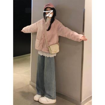 2025新款羊羔毛絨搖粒絨秋冬韓系粉色外套女加厚小個子高階感上衣