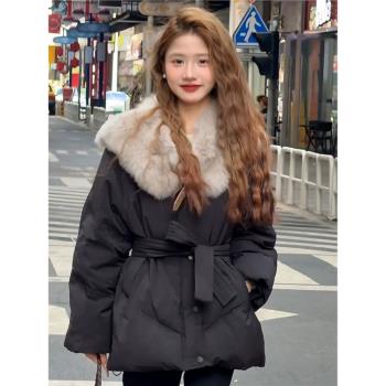 黑色短款毛領羽絨服女冬季天2024年新款時尚洋氣高階感小眾設計感