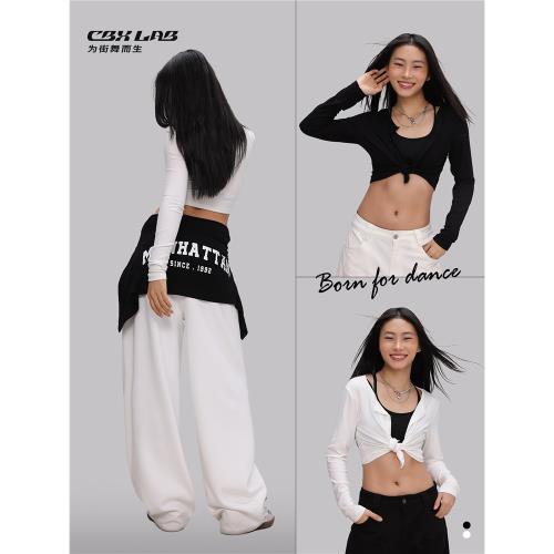 CBXLAB街舞潮牌黑白字母爵士舞系腰上衣嘻哈美式跳舞防曬長袖外搭