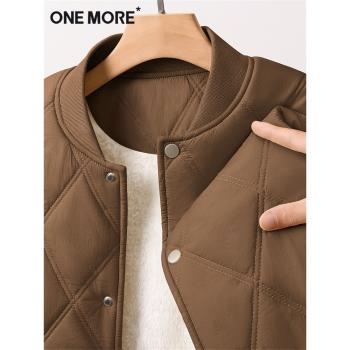 one more棒球領棉服女加厚加絨冬季2025新款咖色運動厚夾克外套S