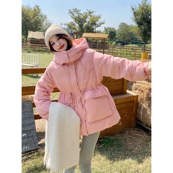 粉色短款收腰羽絨服女冬季2024新款韓版甜美小個子超好看顯瘦外套