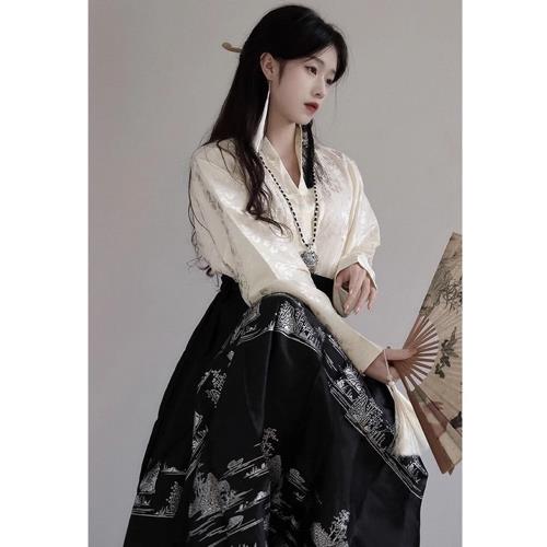 潮牌2026秋新款清冷感新中式馬面裙通勤漢服禪意穿搭中國風套裝女