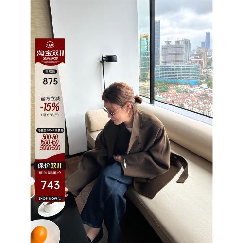 YANGLE_雙面羊絨大衣女中長款廓形2025冬季新款羊毛寬松毛呢外套