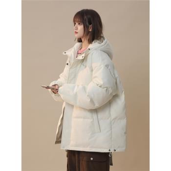 森馬旗下minette冬季羽絨棉服女連帽寬松麵包服加厚棉衣大碼外套