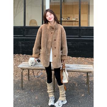 搖粒絨外套女2024新款秋冬遮屁股洋氣中長款皮毛一體羊羔絨上衣厚