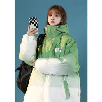 森馬旗下minette羽絨棉服女連帽加厚中性風寬松扎染漸變棉衣外套