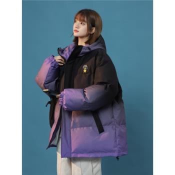 森馬旗下minette冬季外套女寬松連帽羽絨棉服漸變色大碼棉衣襖子