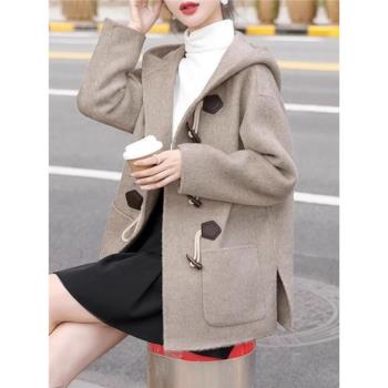 毛呢外套女士裝秋冬季2025年新款小個子連帽洋氣爆款中長呢子大衣