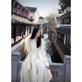 小眾暗黑風高級感羊毛復古提花拼接蕾絲仙氣上衣外套+不規則半裙