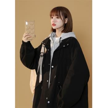 森馬旗下minette假兩件夾克女連帽oversize美式高街學生休閑外套