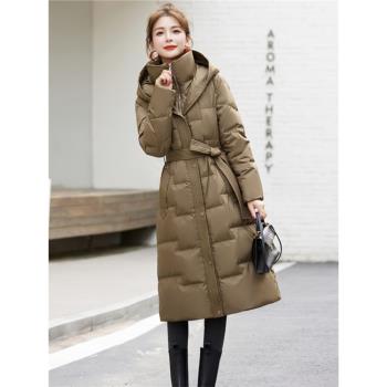 氣質修身羽絨服女中長款2024冬季新款高階白鴨絨收腰立領加厚外套