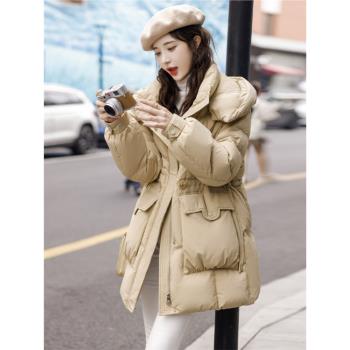 高階大牌洋氣羽絨服女2024年冬季新款氣質抽繩收腰加厚中長款外套