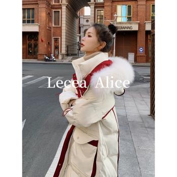 Lecea Alice中長款羽絨棉服2024冬季新款韓版大毛領連帽棉衣外套