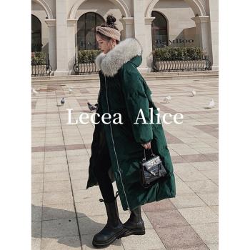 Lecea Alice羽絨棉服中長款2024冬季新款韓版寬松大毛領加厚外套