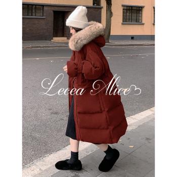Lecea Alice羽絨棉服女中長款2024冬季新款時尚撞色加厚棉衣外套