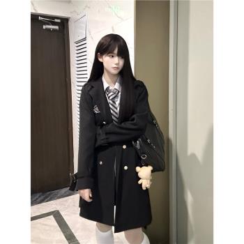 車釐子jk【律政學園】中長款風衣女新款韓版雙排扣小個子短款外套