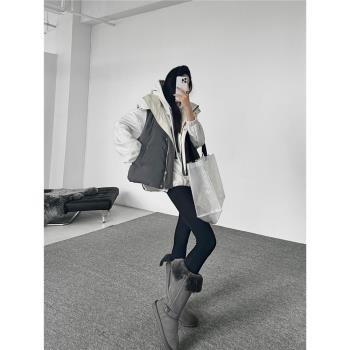 PAPERLLL辛間白鴨絨皮羽絨馬甲女款2025新款外穿撞色設計感馬夾