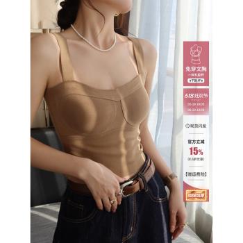 德絨加絨吊帶背心女秋冬內搭2024新款帶胸墊一體打底上衣保暖內衣