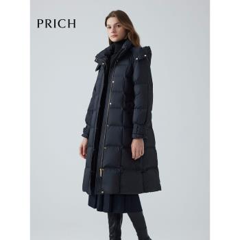 【匈牙利鴨絨】PRICH時尚可脫連帽羽絨服2024冬季新款保暖外套女