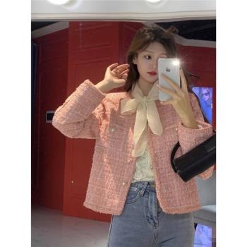 時尚高階感2023年新款春秋冬季女裝小個子氣質百搭毛呢短外套上衣