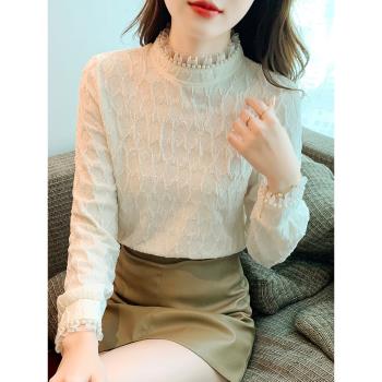 加絨蕾絲打底衫內搭女裝秋裝2023年新款甜美顯瘦別致上衣時尚洋氣