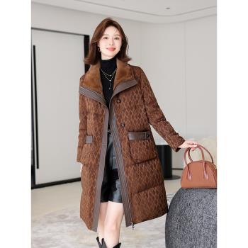 白鵝絨羽絨服女冬季2024新款小個子中長款韓版寬松水貂毛皮草外套