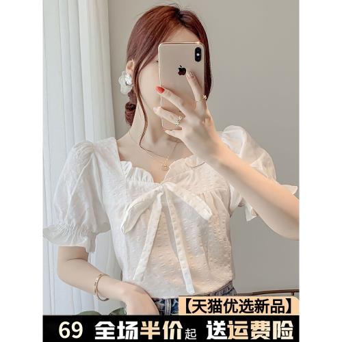 夏季小衫短款白色雪紡襯衫女夏裝2026年新款上衣時尚洋氣短袖襯衣
