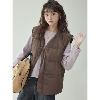 「北島AMUU」純色v領無袖90白鴨絨羽絨服馬甲女秋冬保暖疊穿上衣
