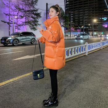 免洗中長款羽絨服女冬2024年新款亮面韓版時尚洋氣白鴨絨外套潮
