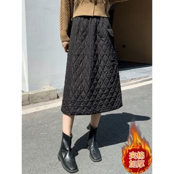 半身裙子女士春秋冬季2025新款小個子夾棉加厚顯瘦高腰a字中長裙