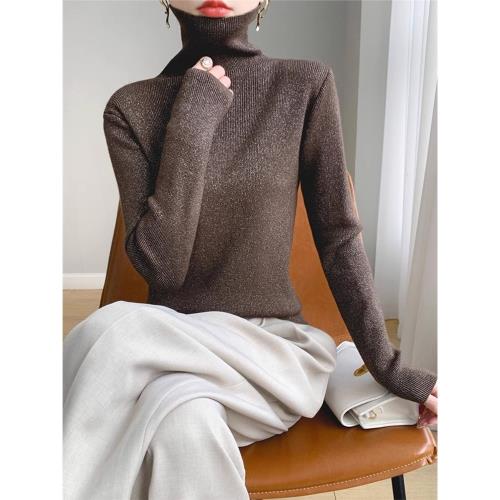 臻貴亮閃~金銀絲打底衫女內搭上衣2025爆款高領毛衣堆堆領羊毛衫