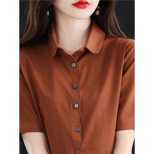 25短袖t恤女襯衫春季純棉正肩上衣內搭打底衫短款體恤襯衣襯衫款