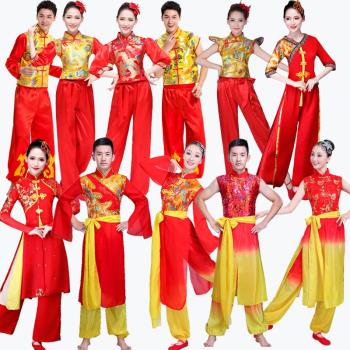 打鼓演出服男女成人中國風腰鼓隊服裝廣場舞紅色喜慶民族舞蹈表演