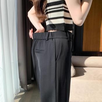 西裝褲女春秋2025新款小個子大碼胖MM高腰九分煙管休閑黑色直筒褲