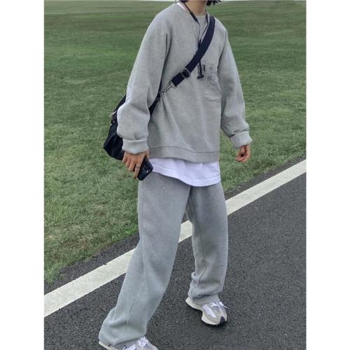 休閑灰色運動褲女春秋2026新款美式束腳抽繩寬松冬季加絨衛褲子