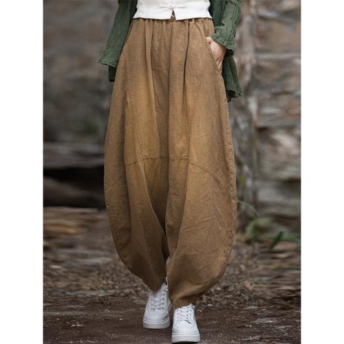 中國風禪意苧麻褲子女復古寬松高端品質大碼練功燈籠褲打坐禪修褲