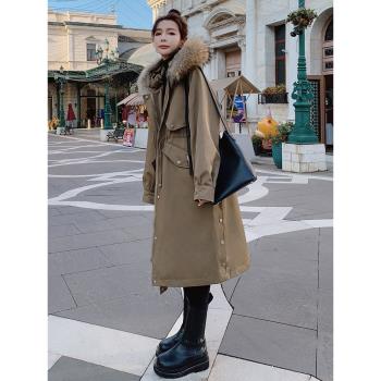 風衣加絨加厚中長款過膝派克服