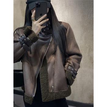 有貨】皮毛一體機車服羊羔毛外套女加厚秋冬新款高階感夾克小香風