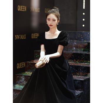 黑色晚禮服裙女宴會氣質輕奢小眾法式絲絨主持人高階感演出服長款