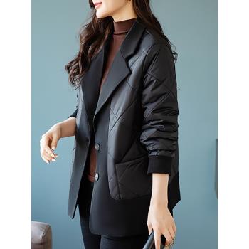 羽絨棉衣女士秋冬季2025年新款假兩件小個子時尚洋氣西裝棉服外套